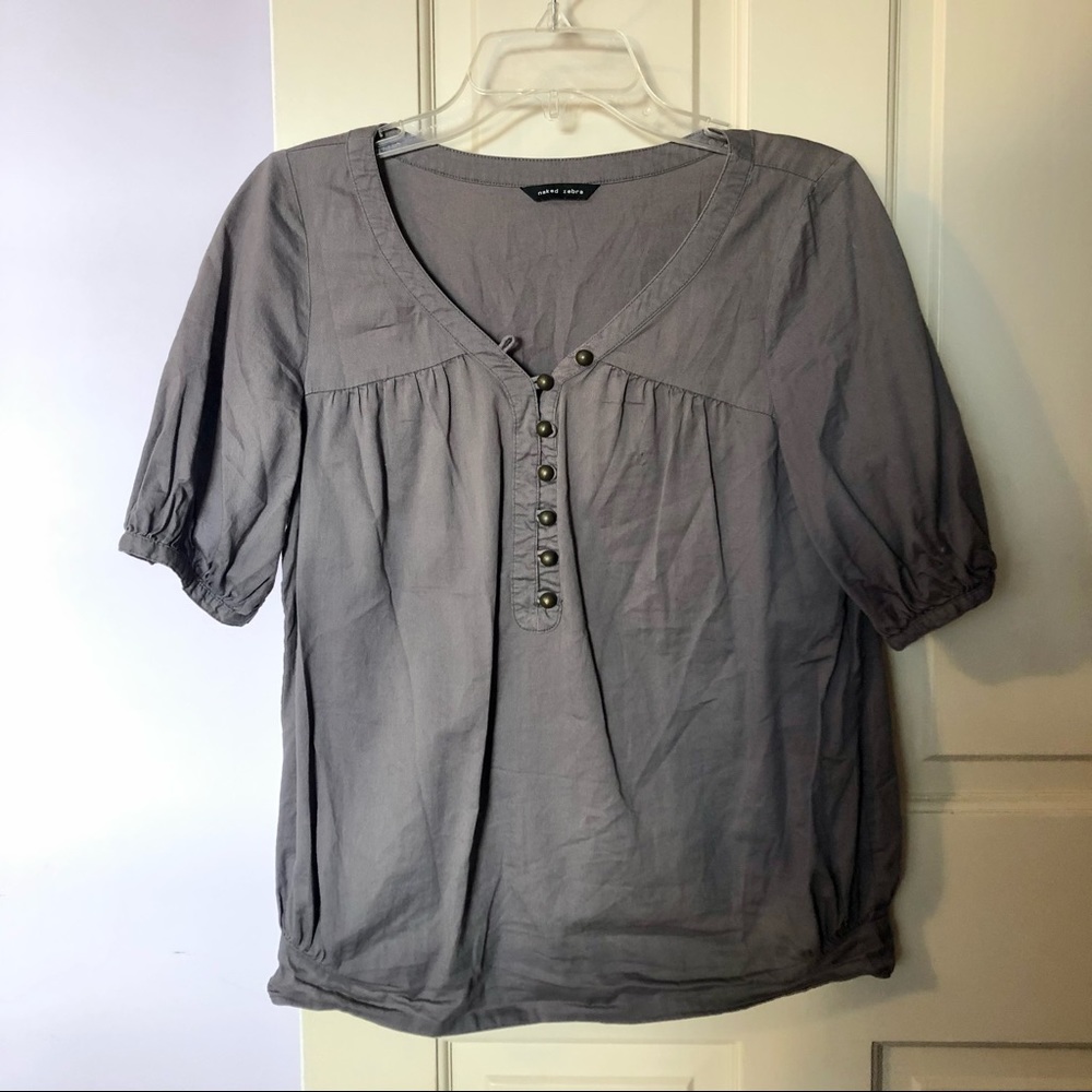 Naked Zebra Button Up Gray Long Sleeve Shirt